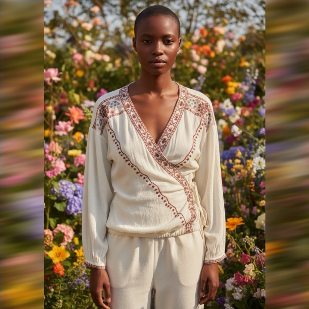 Hoss Intropia Bohemian Braded Embroidered Blouse